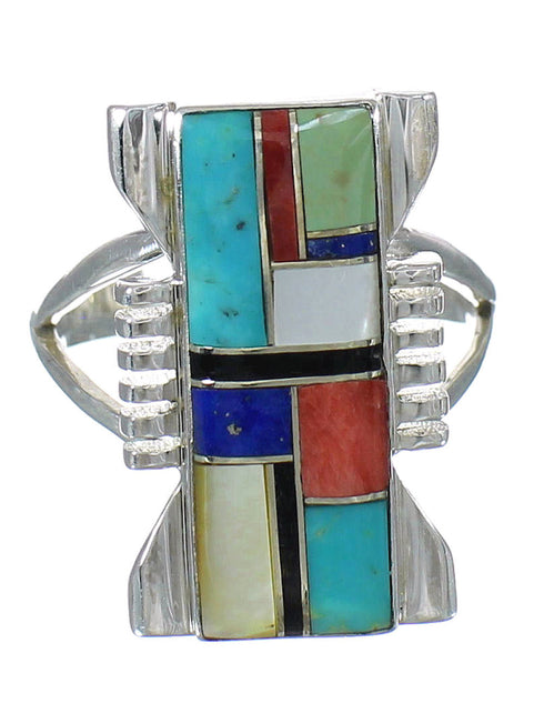 Genuine Sterling Silver And Multicolor Southwestern Jewelry Ring Size 5-3/4 YX75124